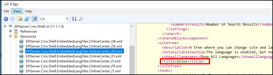 Using ILSpy to locate a text in embedded resource