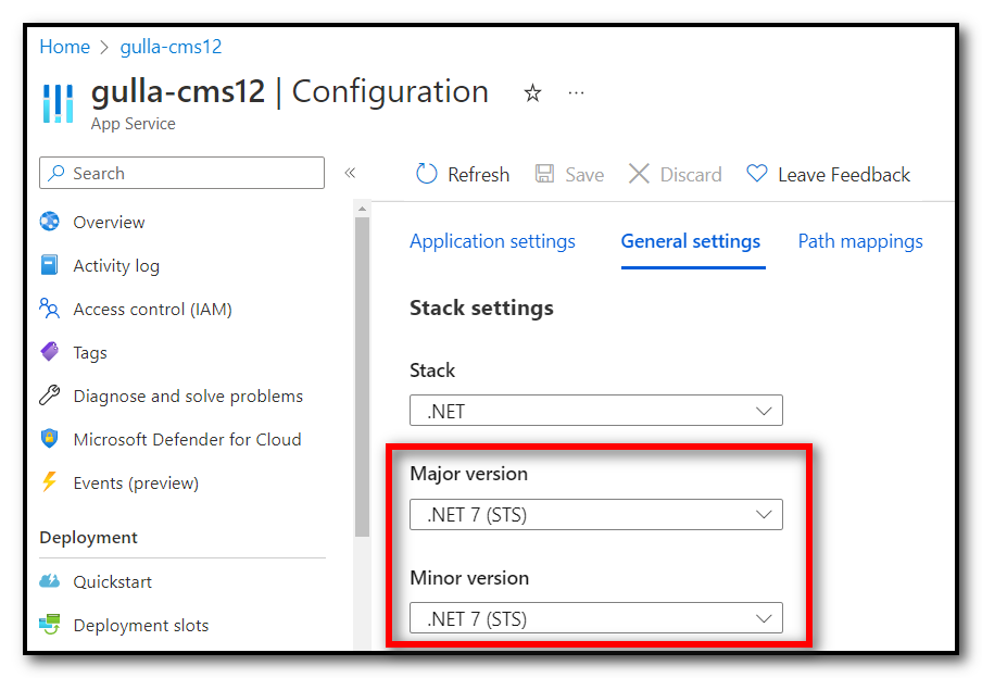 Azure WebApp configured for .NET7