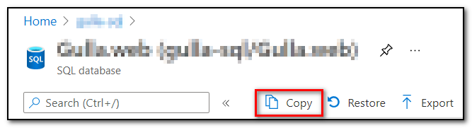 Graphical user interface for copying an Azure SQL database