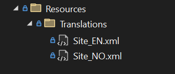 A folder with two files: Site_EN.xml and Site_NO.xml