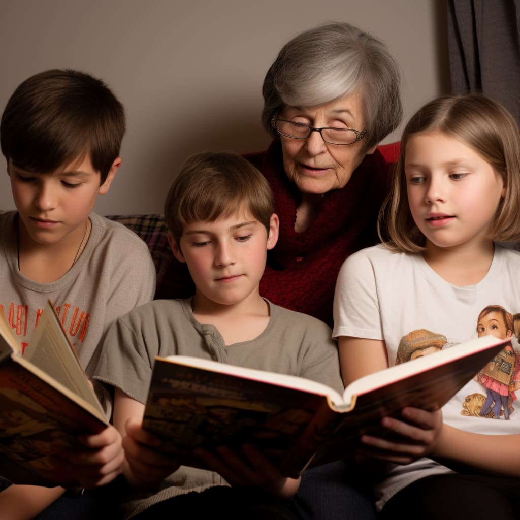 A person reading a book to a group of children