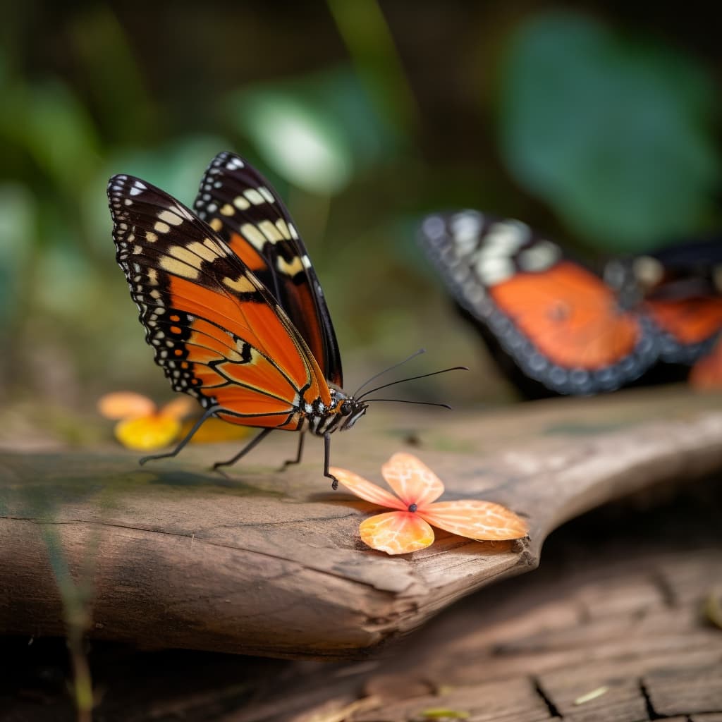 A group of butterflies on a log