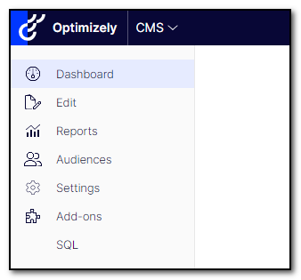 The new Optimizely CMS menu tabs