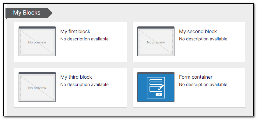 Block, with Form container moved to user defined group: My Blocks