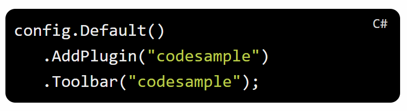 A code snippet with a label in the top right corner: C#