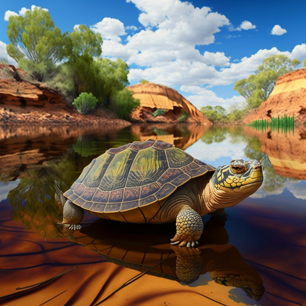 A turtle on a rock in water