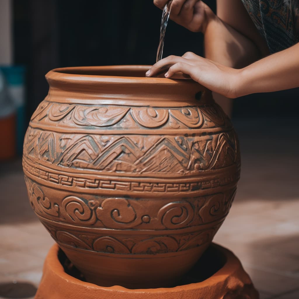 A person pouring a liquid into a vase