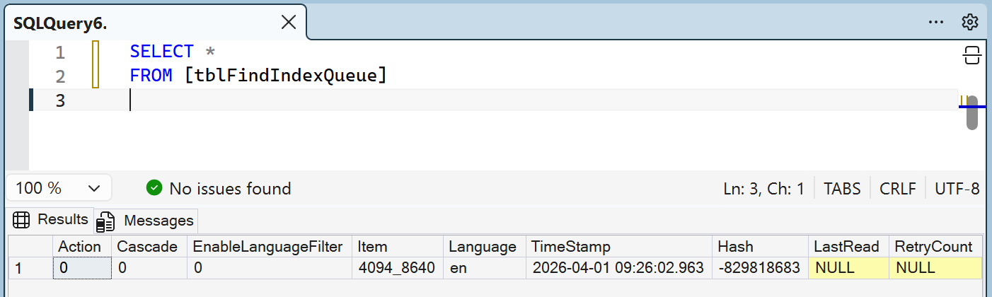 The database table tblFindIndexQueue