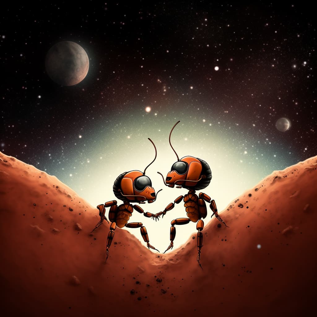 En gruppe maur på en planet