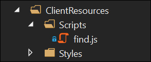 Show the palcement of find.sj in the folder Scripts below ClientResources