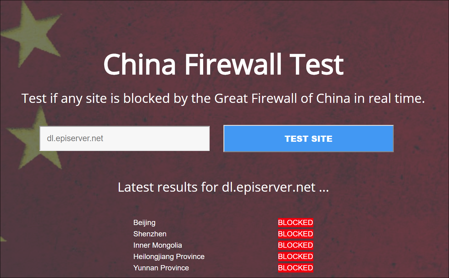 A tool that show dl.episerver.net is blocked in China