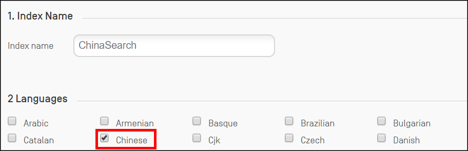 Configuring a Find index, with Chinese language