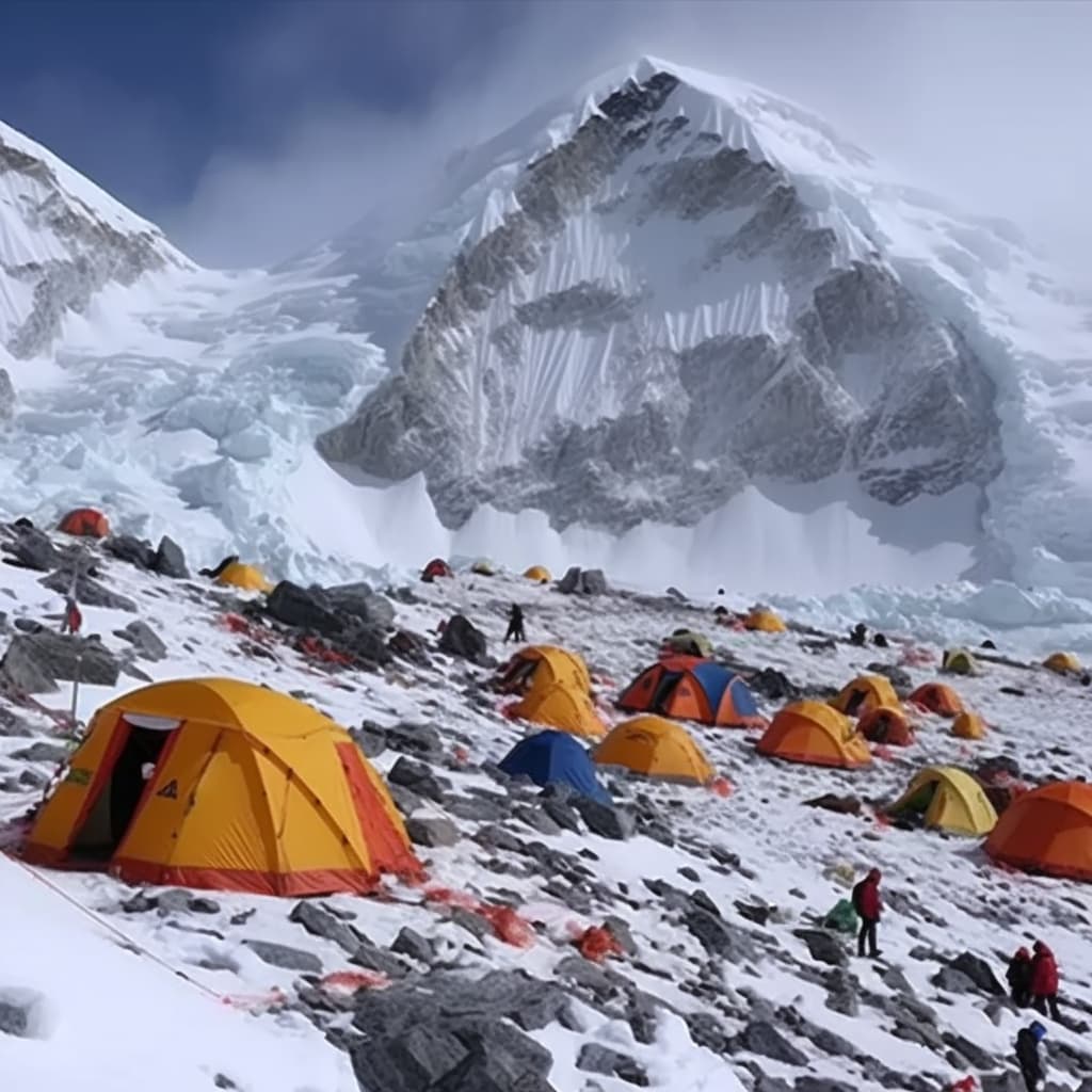 A group of people camping in a snowy place
