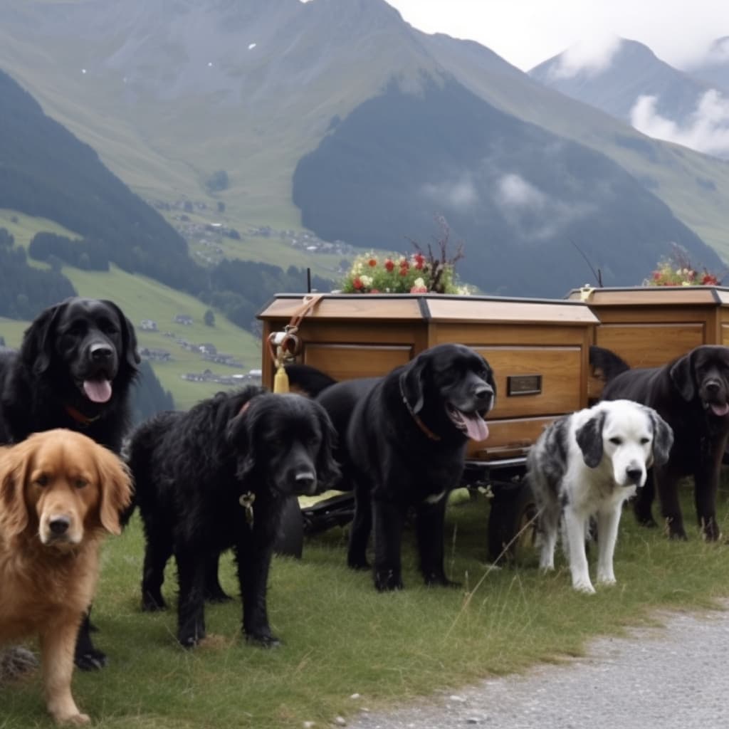 A group of dogs standing on grass