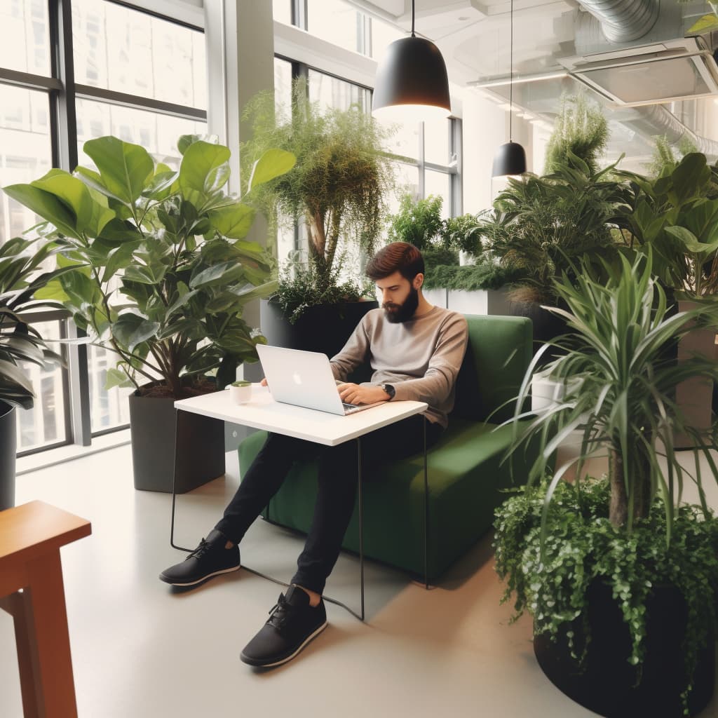 A person sitting in a chair with a laptop