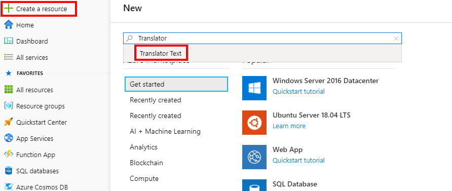 Searching for Translator Text in Azure
