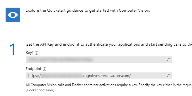 Keys for Azure Computer Vision