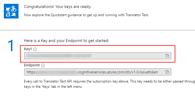 Keys for Azure Translator Text