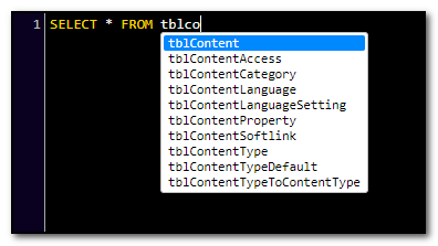 Auto complete on table name.