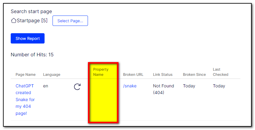 Link status report with missing property name