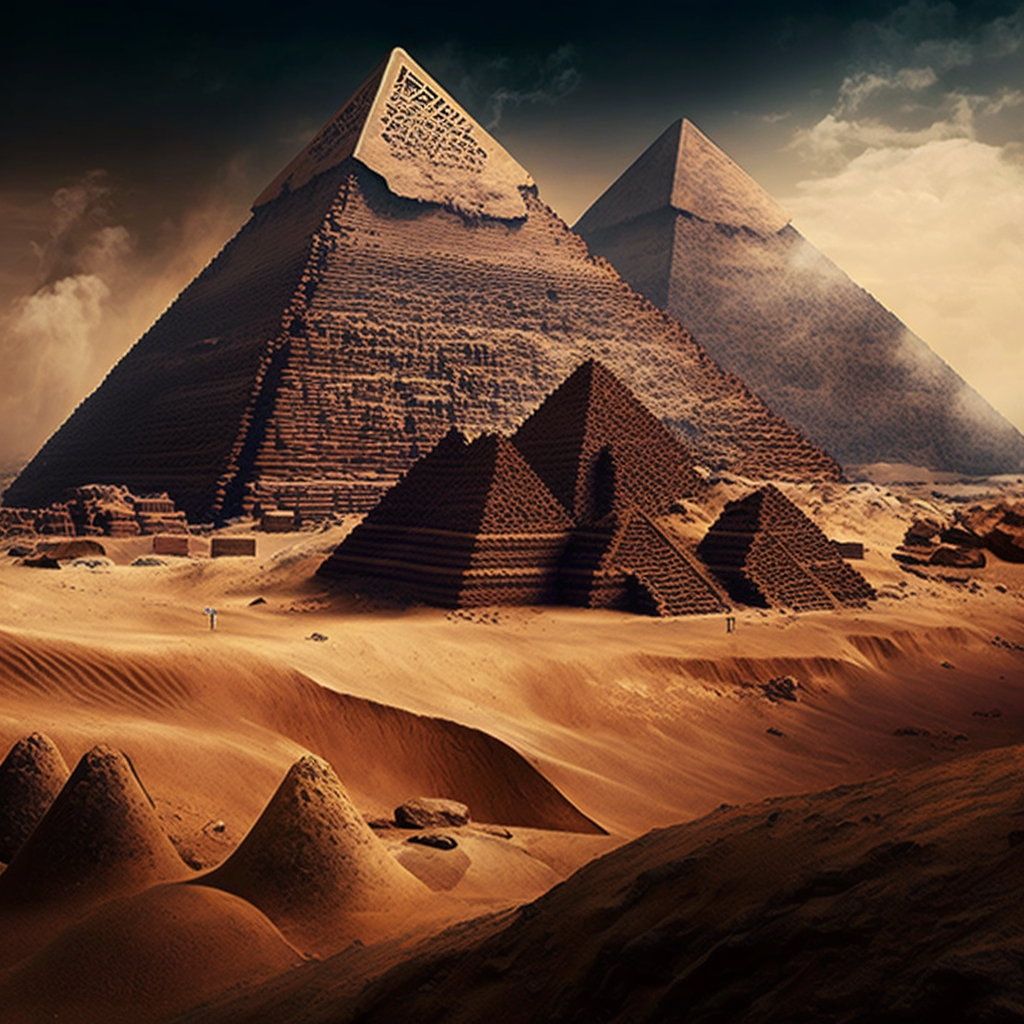 A group of pyramids in a desert