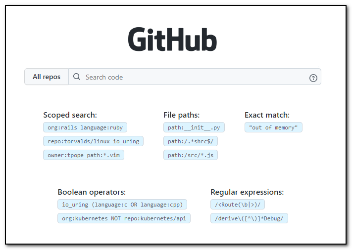Et skjermbilde fra GitHub Code Search