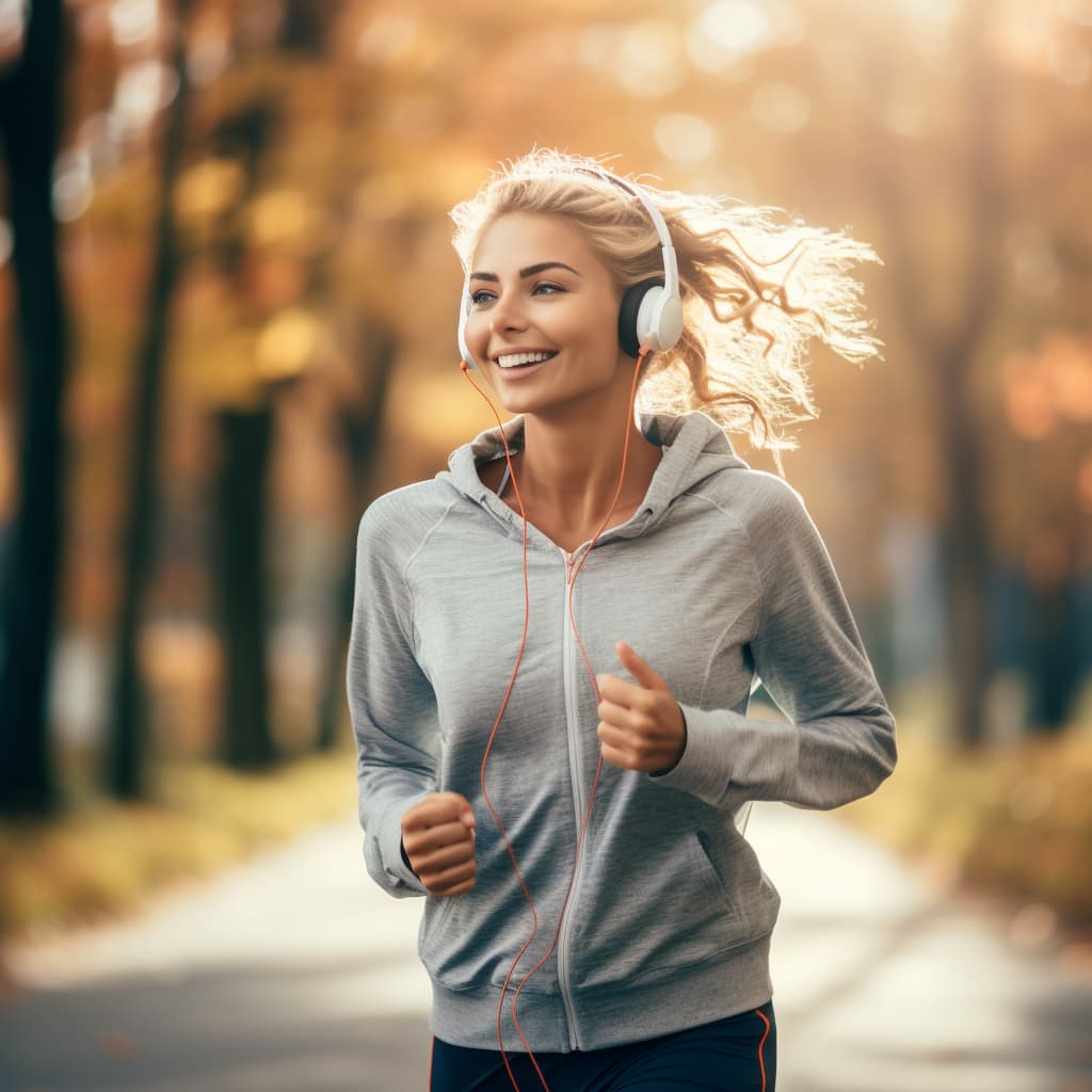 A woman wearing headphones