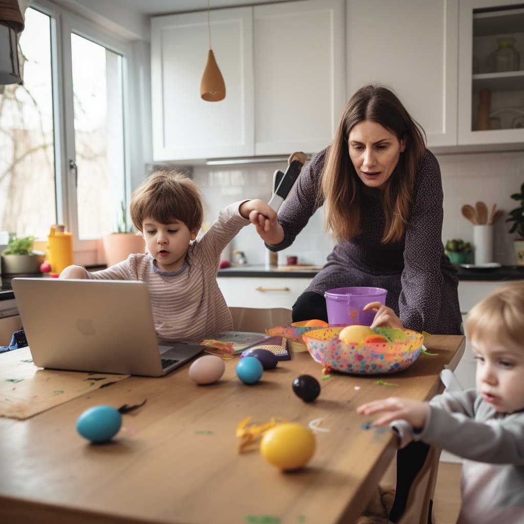 Libe Rieber-Mohn and two children sitting at a table with a laptop