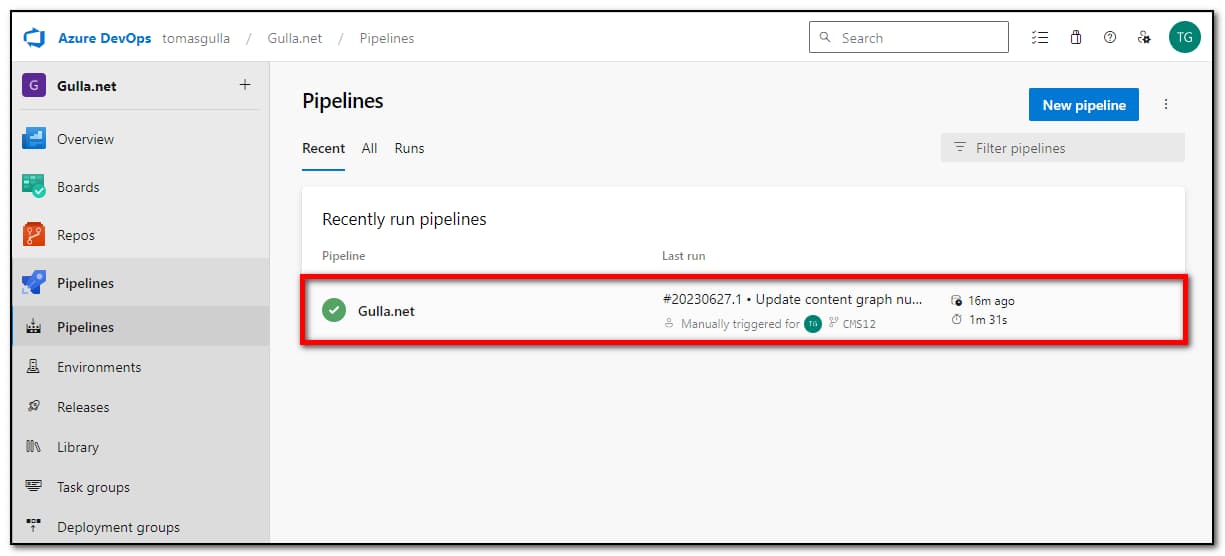 Graphical user interface, select pipeline