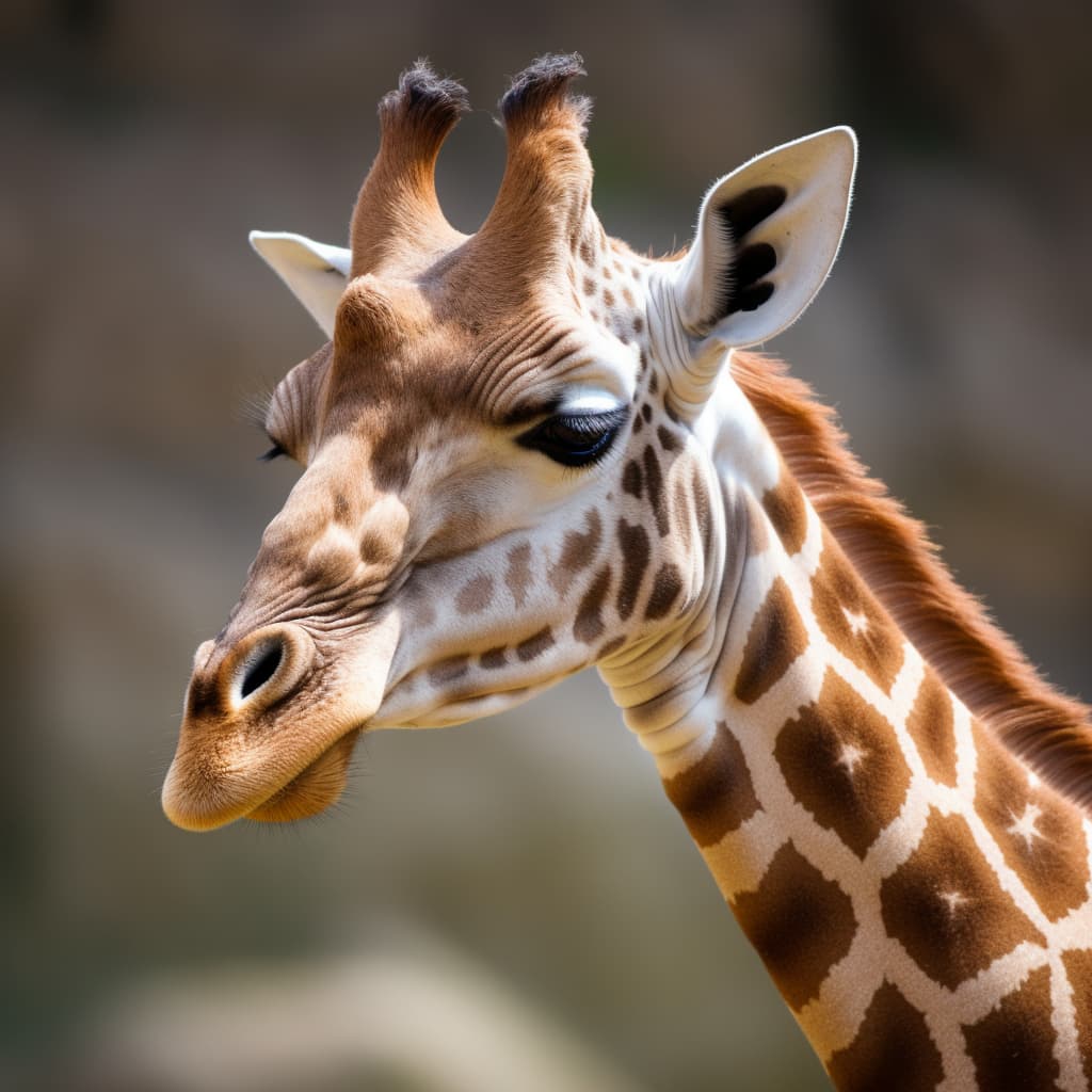 A giraffe with its mouth open