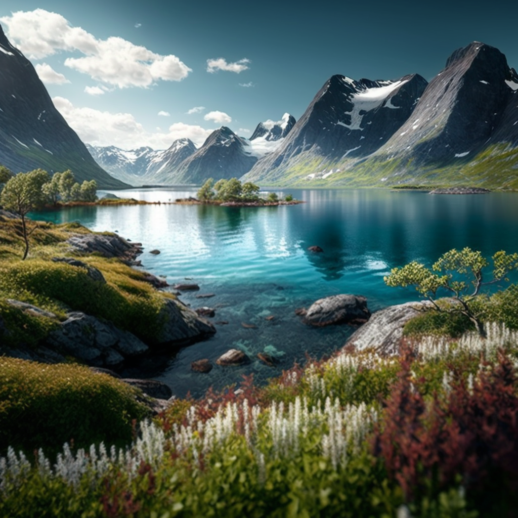 A body of water with rocks and plants around it