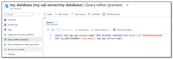 Screenshot: Create database user