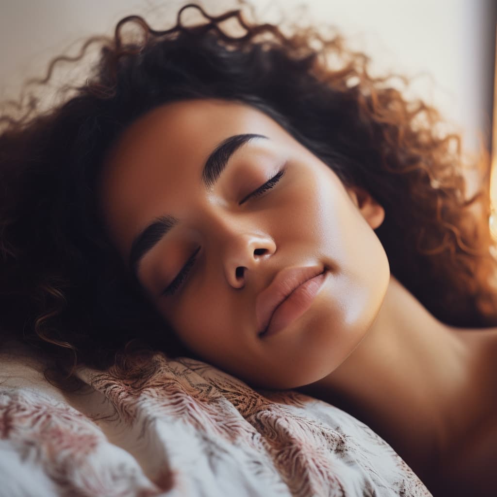 A woman lying down with her eyes closed