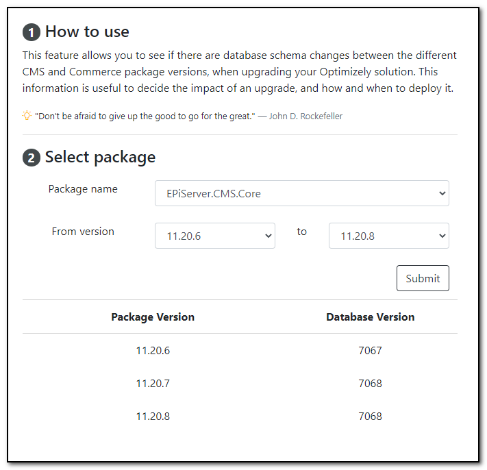 Skjermbilde fra verktøyet «Compare Database».