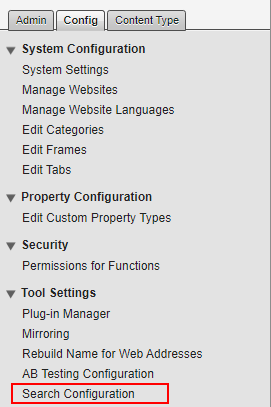 Search Configuration in Episerver admin mode