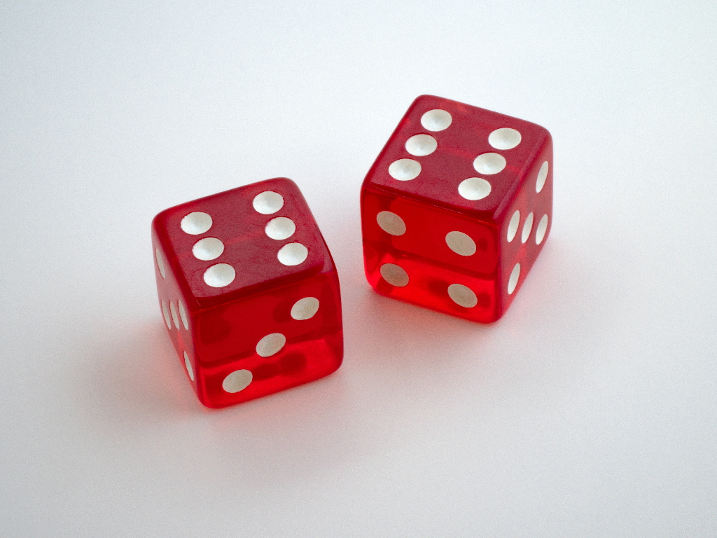 Two dice showing six dots