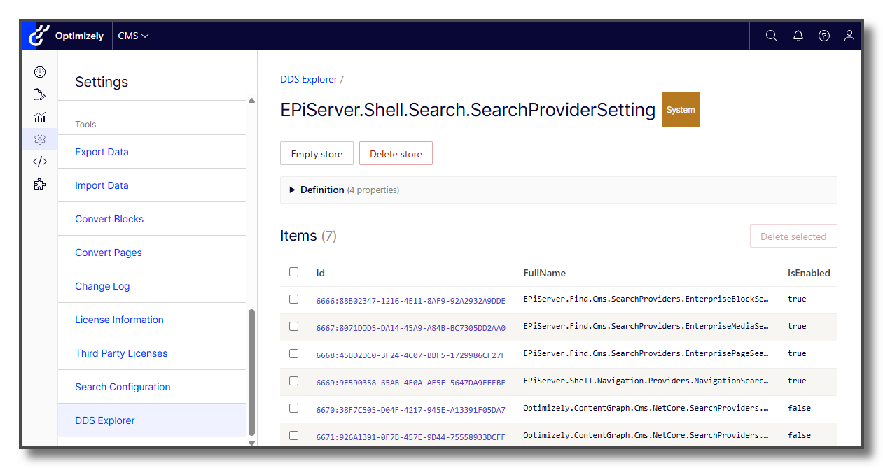 DDS Explorer, view single store.